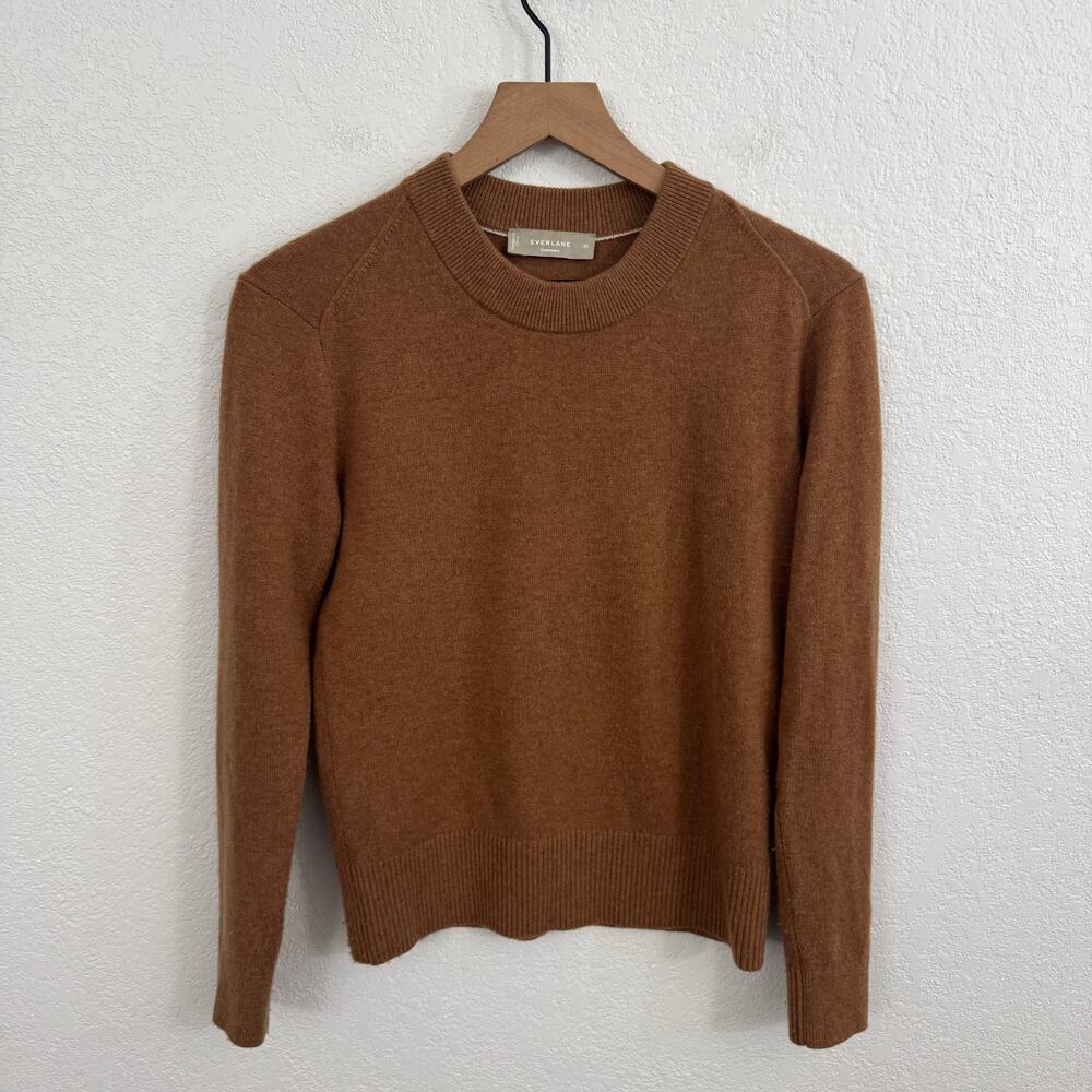 Everlane Cashmere Crew Neck Long Sleeve Pullover Sweater Whiskey Brown XS - Picture 3 of 12
